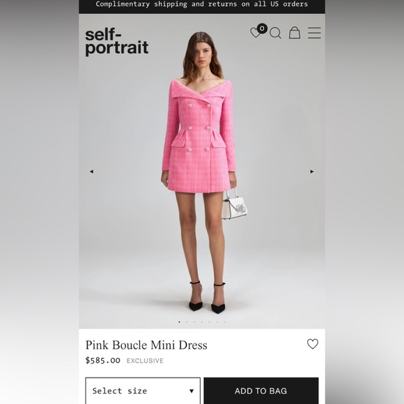 Self Portraits Pink Boucle Mini Dress - Picture 1 of 6
